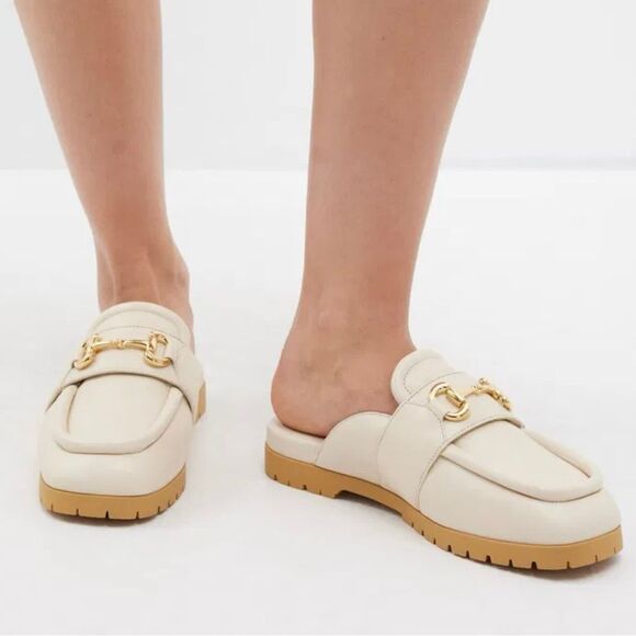 GUCCI Airel Cream White Leather Mule Size 38 Horsebit Slip On Loafer - Picture 13 of 13